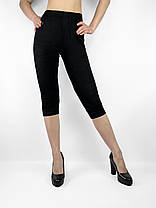 Жіночі трикотажні бриджі 6XL-8XL Капрі чорного кольору з поясом на гумці, фото 5