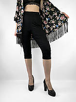 Жіночі трикотажні бриджі 6XL-8XL Капрі чорного кольору з поясом на гумці, фото 2