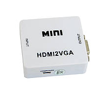 Перехідник з HDMI на VGA з доп харчуванням MINI HDMI2VGA Білий конвертер HDMI VGA перехідник з hdmi на vga   (ST)