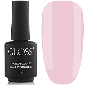 База каучукова Gloss Premium French Base Pink, 11 мл напівпрозора рожева