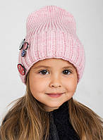 Зимова дитяча в'язана шапка лопата з відворотом для дівчинки та хлопчика