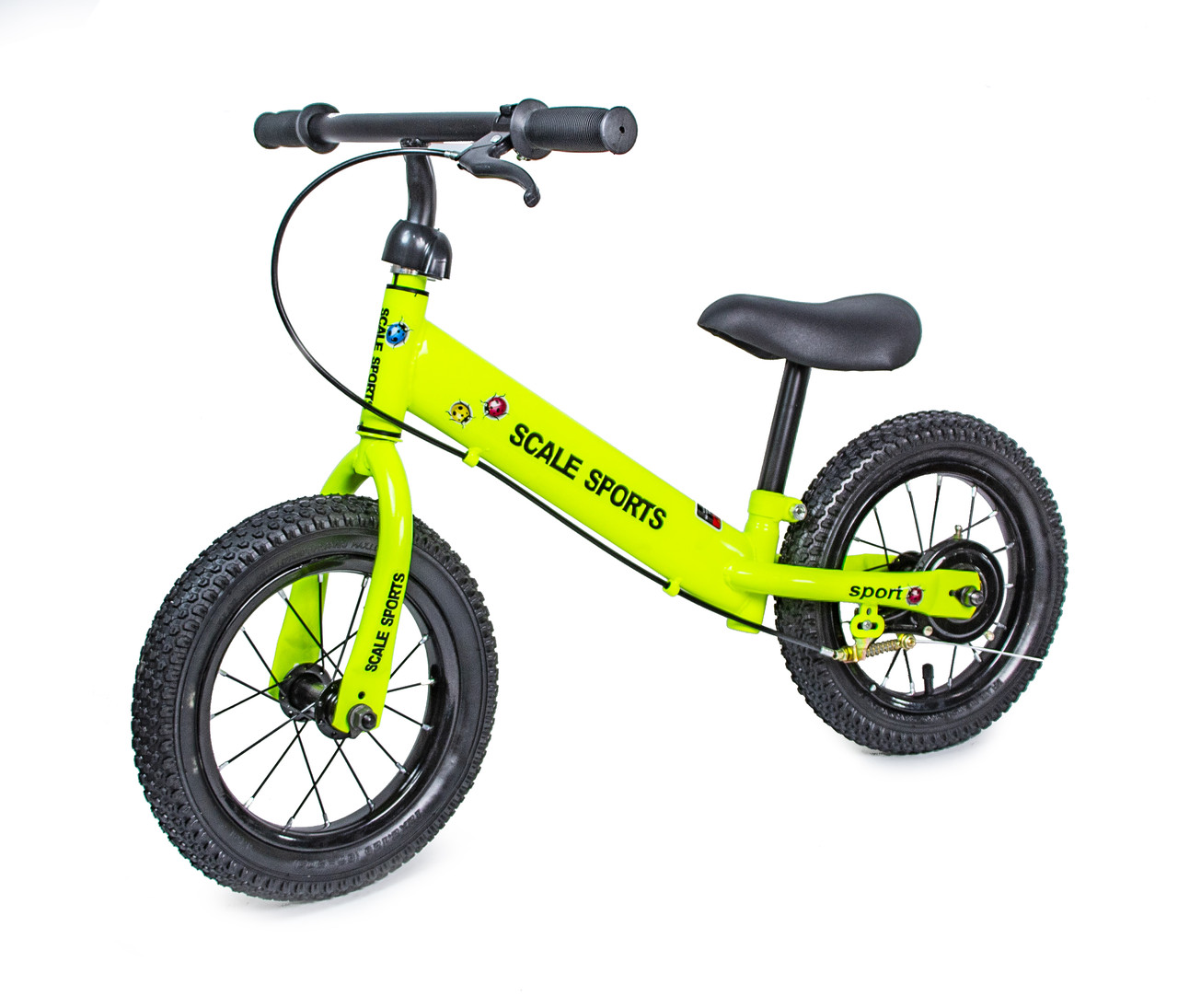 Дитячий велобіг біговел регульований Scale Sports 12" Салатовий на надувних колесах, з ручним гальмом