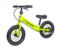 Детский велобег беговел регулируемый Scale Sports 12" Салатовый на надувных колесах, с ручным тормозом