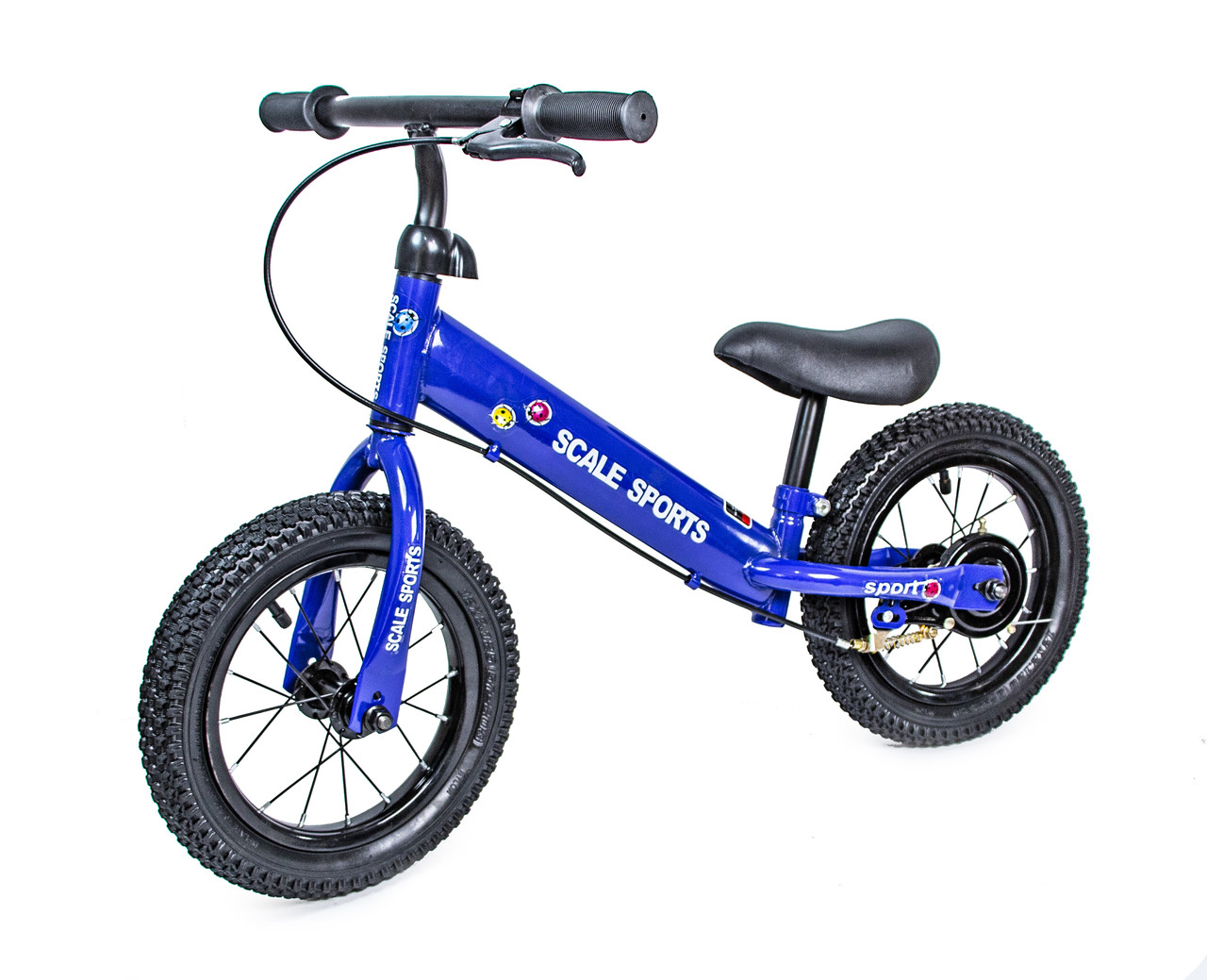 Дитячий велобіг із ручним гальмом Scale Sports 12" Синій, на надувних колесах, біговел із регульованим кермом