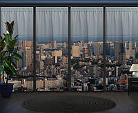 Шторы панельные с 3D принтом на тему: Вид из окна на город с небоскребами