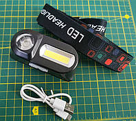 Налобный фонарик светодиодный под аккумулятор 18650 с зарядкой от USB.
