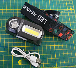 Налобний ліхтарик світлодіодний під акумулятор 18650 із зарядкою від USB