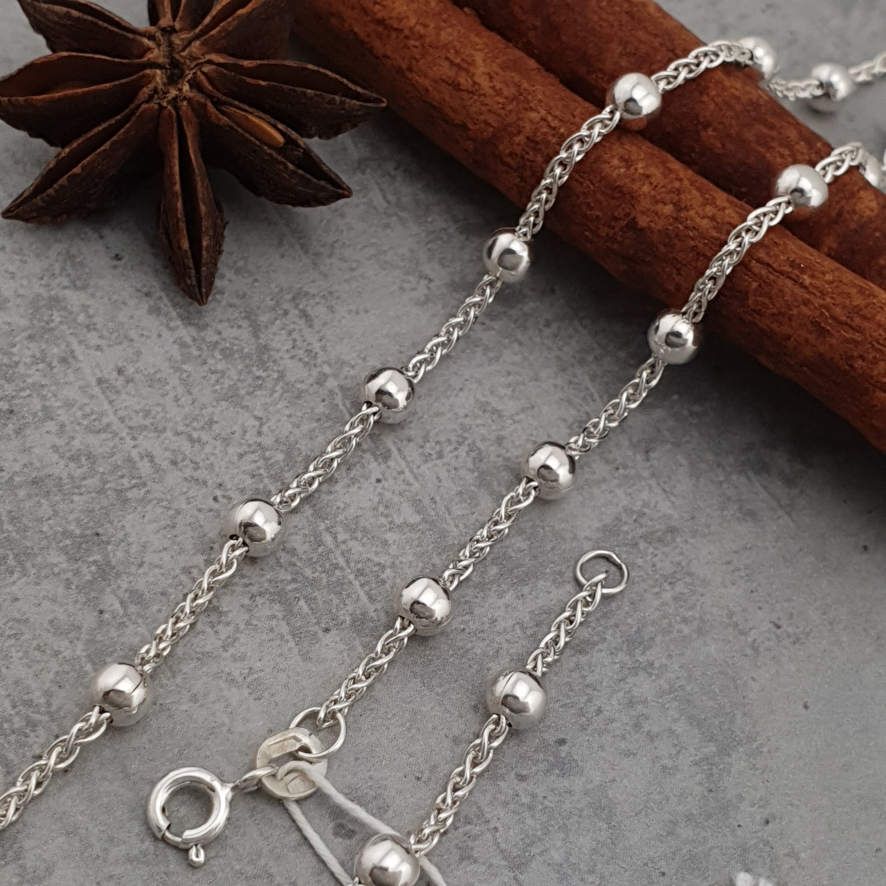 Срібна цепочка жіноча з намистинами. Колье - намисто на шию срібло 925, фото 1