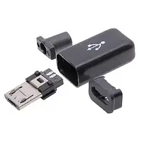 Штекер micro USB 5pin із чорного пластику, розбірний