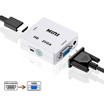 Конвертер з HDMI на VGA, зі звуком та зовнішнім живленням, 1080Р / Перехідник з HDMI на VGA / Адаптер HDMI-VGA