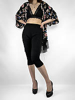 Женские трикотажные бриджи Капри черного цвета с поясом на резинке 7XL