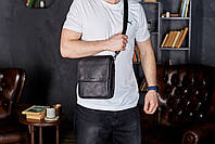 Чоловіча сумка с клапаном через плече шкіряна Tiding Bag TD-20033 чорний, фото 2