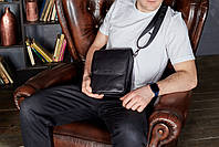 Сумка барсетка через одне плече 24х20х6 Tiding Bag, месенджер з натуральної шкіри, планшетка шкіряна, чорний, фото 6