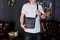 Сумка барсетка через одне плече 24х20х6 Tiding Bag, месенджер з натуральної шкіри, планшетка шкіряна, чорний, фото 5