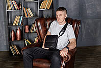 Сумка барсетка через одне плече 24х20х6 Tiding Bag, месенджер з натуральної шкіри, планшетка шкіряна, чорний, фото 10