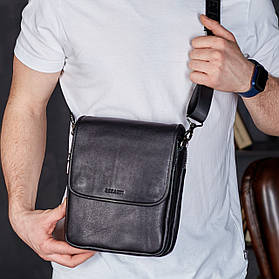 Чоловіча сумка с клапаном через плече шкіряна Tiding Bag TD-20033 чорний