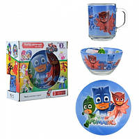 Дитячий посуд із героями мультфільмів (НОВИНКИ) | скляна | 3 предмети | «Герої в масках»