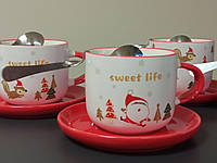 Чашка для кофе (чая) подарочная с чайной ложкой «Новогодний праздник» из керамики | 150мл