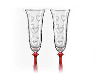 Бокалы для шампанского красная ножка (свадебные) (набор 2шт по 190 мл) | Bohemia Angela