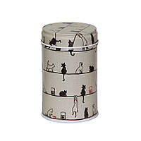 Железная баночка (контейнер) для чая с внутренней крышкой 75 грамм | «Котики» | Прямоугольная