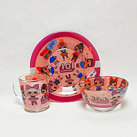 Дитячий набір скляного посуду для годування 2-і тарілки та чашка | «Лол LoL»