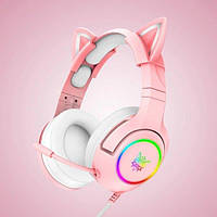Игровые наушники Onikuma K9 с микрофоном и LED RGB, в комплекте кошачьи ушки, доступны в цветах Pink и Blue