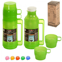 Термос питьевой вакуумный пластиковый с ручкой (две чашки) | 1.8л | стеклянная колба | зеленый | Stenson