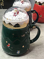 Чашка на подарок "Рождественское чудо" | кружка керамическая с крышкой | 350мл | зеленая