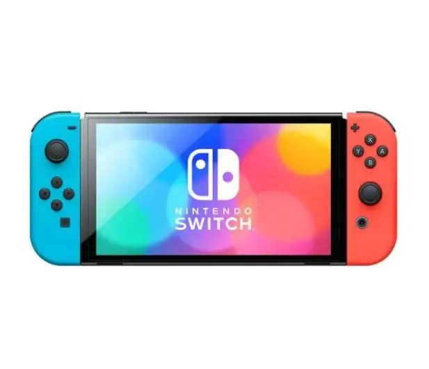 Nintendo Switch OLED with Neon Blue and Neon Red Joy-Con