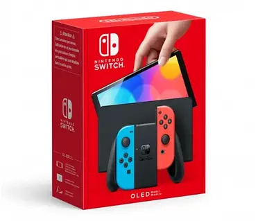 Nintendo Switch OLED with Neon Blue and Neon Red Joy-Con