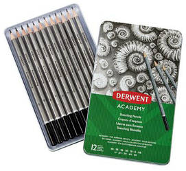 Набір чорнографітних олівців Derwent Academy™ Sketching, метал.коробка 12шт., (6B-5H)
