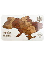 Деревянная карта Украины (светлое дерево) (С украинской символикой)