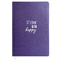 Записна книжка А5, 96 аркушів, лінія, обкладинка штучна шкіра, фіолетова, It's time to be happy