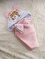 Демисезонный конверт для новорожденных девочек, розовый, принт тигренок