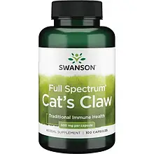 Натуральна добавка Swanson Cat's Claw 500 mg Full Spectrum 100 капсул