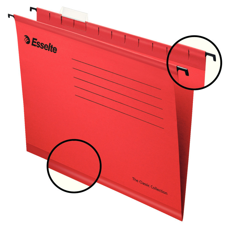 Папка для підвішування Esselte Classic, зміцнена, колір "червоний", уп/25шт