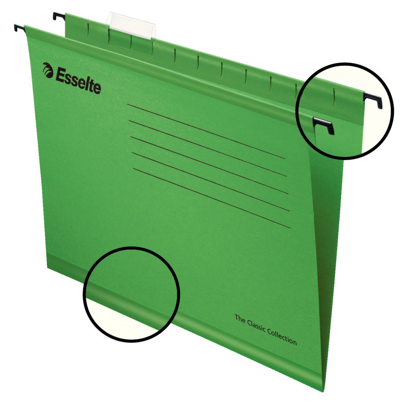 Папка для підвішування Esselte Classic, зміцнена, колір "зелений", уп/25шт