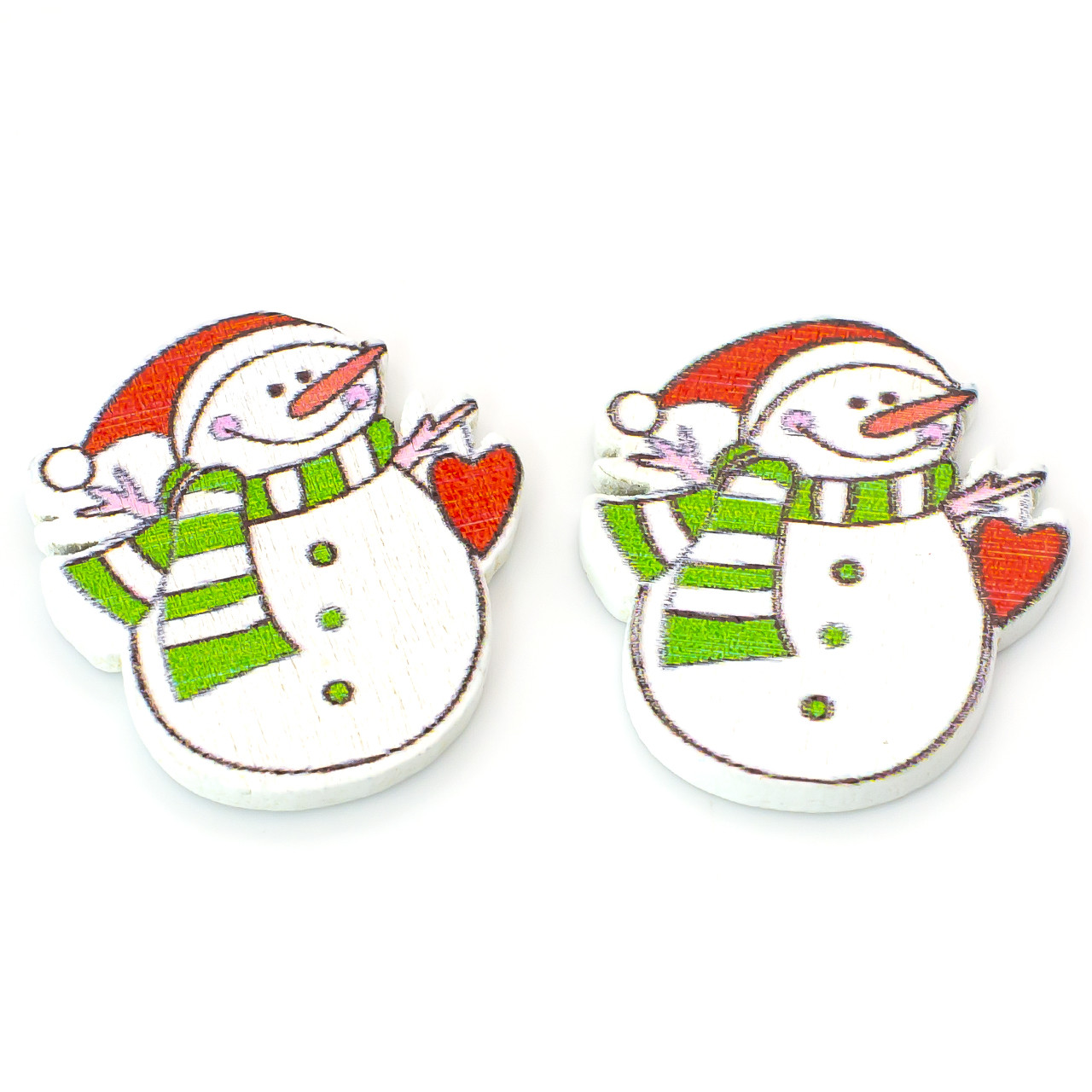 Ґудзики клейові фігурні Сніговик дерев'яні 27х24 мм 15 шт. Різнокольоровий, фото 1