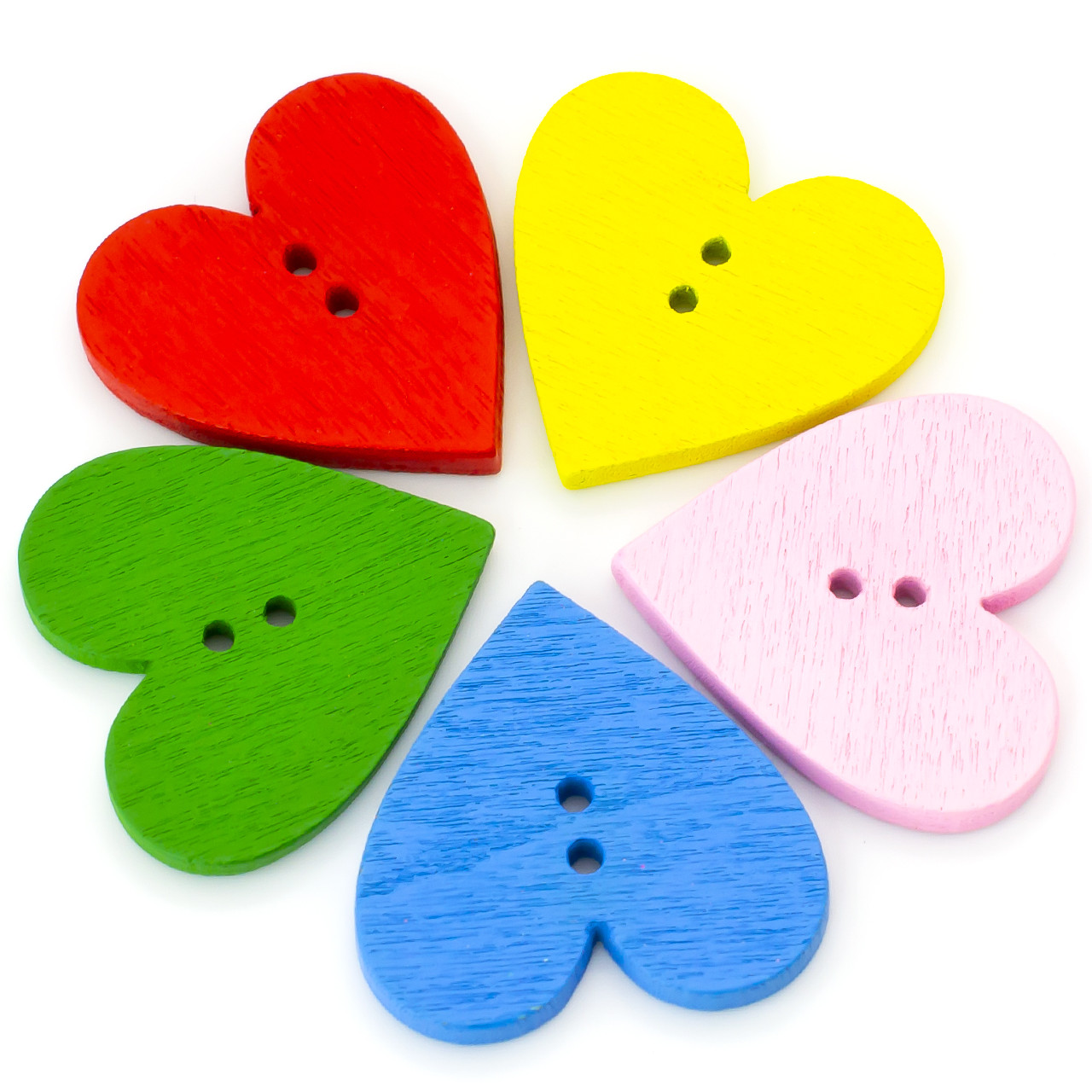 Ґудзики дерев'яні у формі серця 25х25 мм 15 шт. Різнобарвний, фото 1