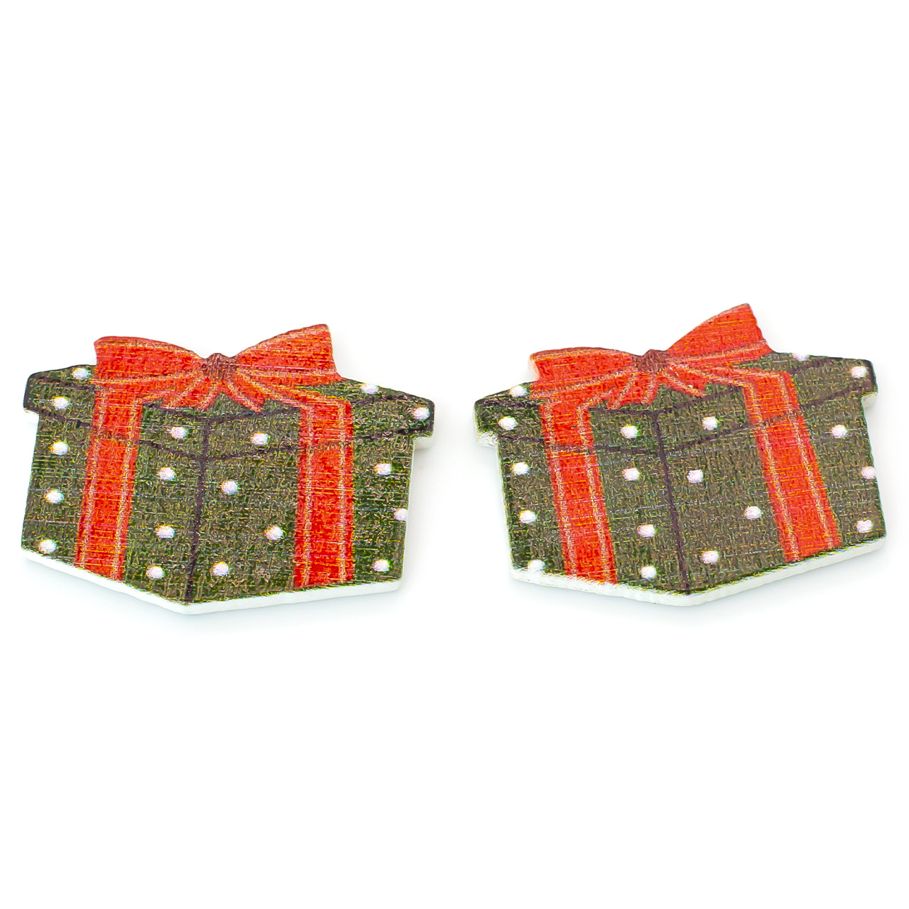 Ґудзики клейові фігурні Подарунок дерев'яні 28х20 мм 15 шт. Різнокольоровий, фото 1