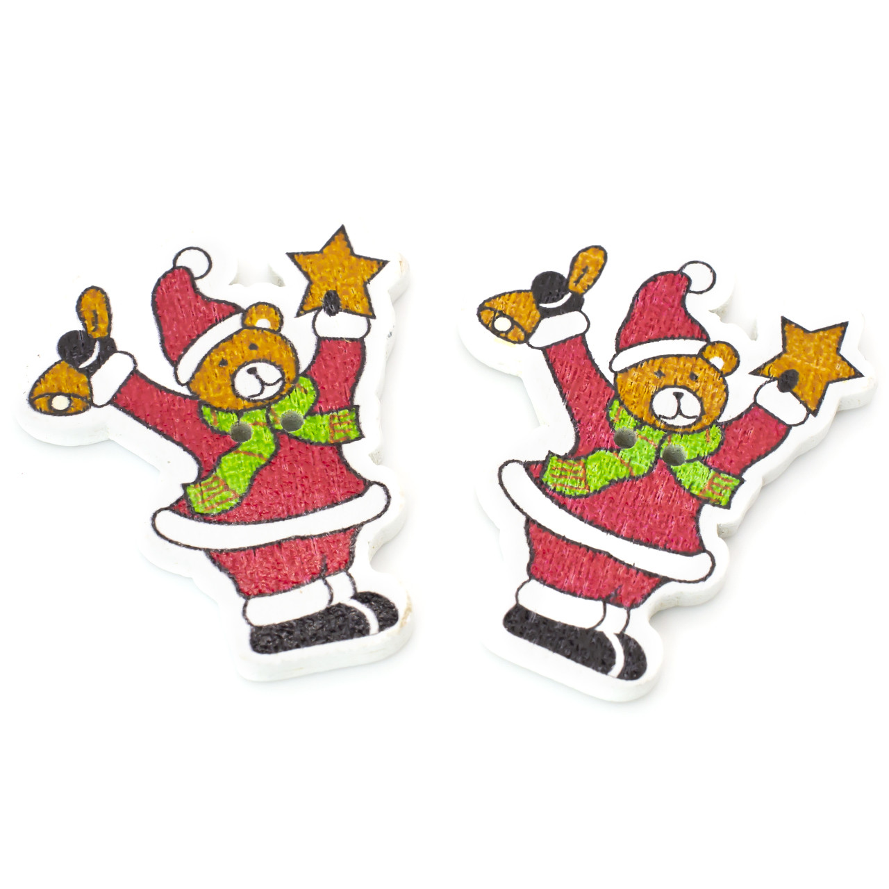 Ґудзики фігурні Ведмідь Санта Клаус дерев'яні 35х29 мм 15 шт. Різнокольоровий, фото 1