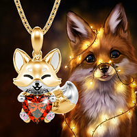 Чокер кулон металл лис лиса лисичка рыжая держит сердечко милая золотистая цепочка
