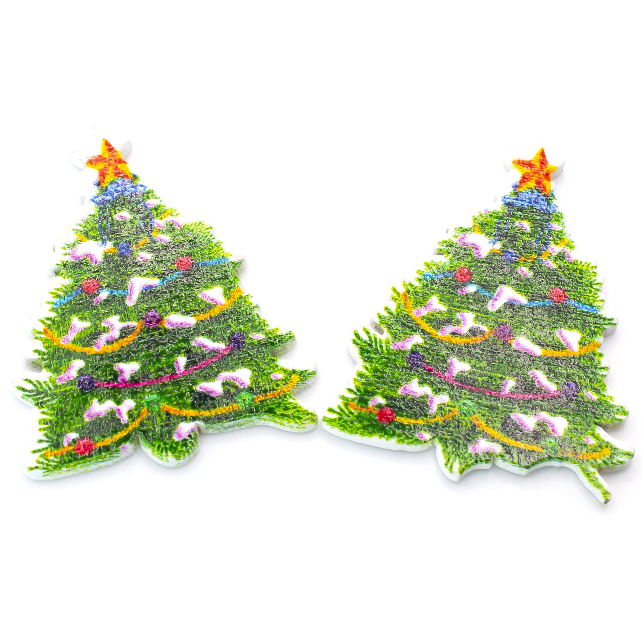 Ґудзики клейові фігурні Новорічна ялинка дерев'яні 40х31 мм 15 шт. Різнокольоровий, фото 1