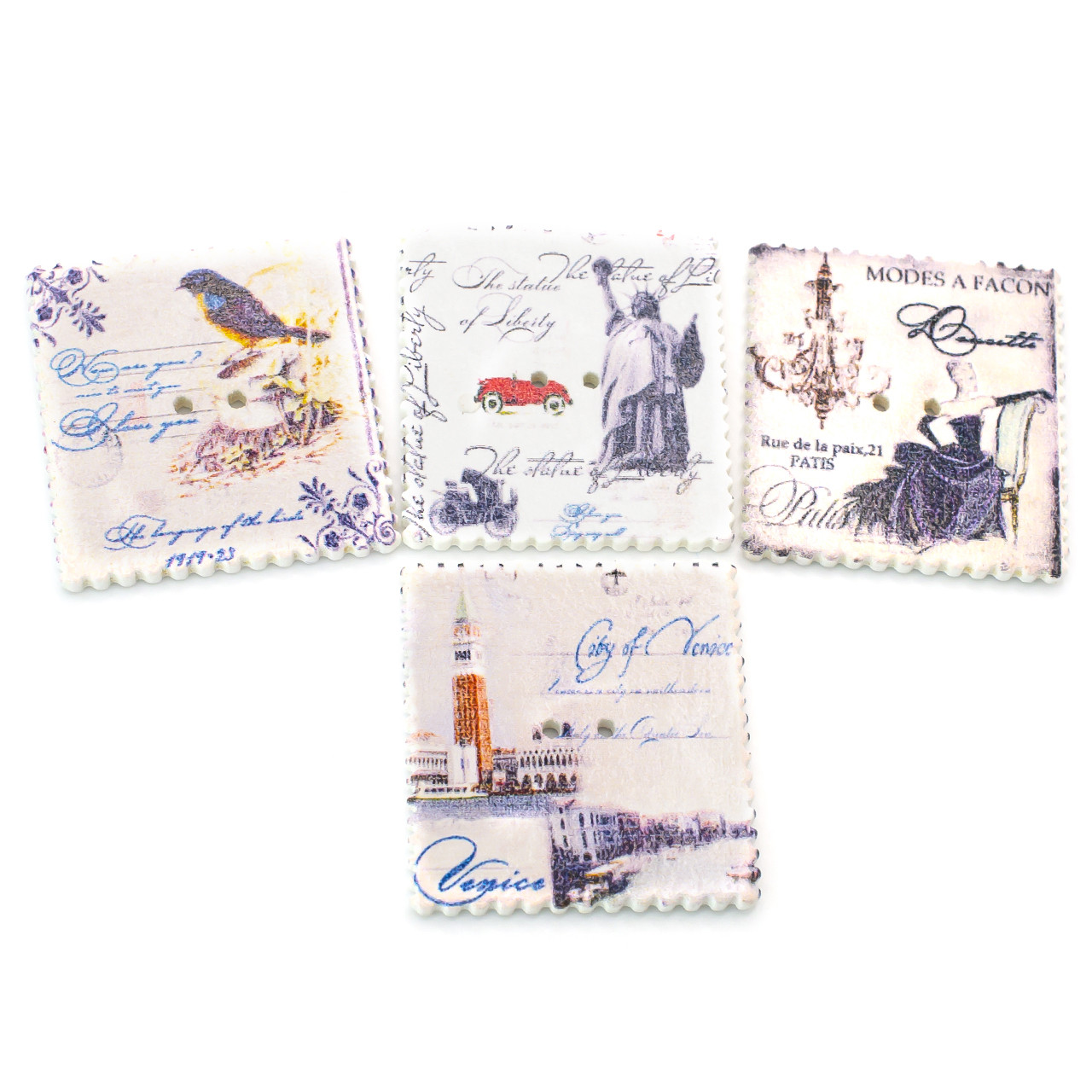 Ґудзики з принтом Марки дерев'яні 34х32 мм 10 шт. Різнокольоровий, фото 1