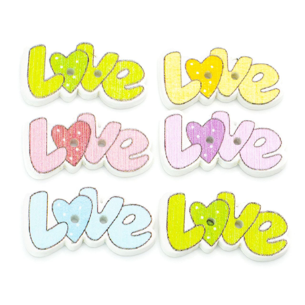 Ґудзики фігурні LOVE дерев'яні 28х16 мм 15 шт. Різнокольоровий, фото 1