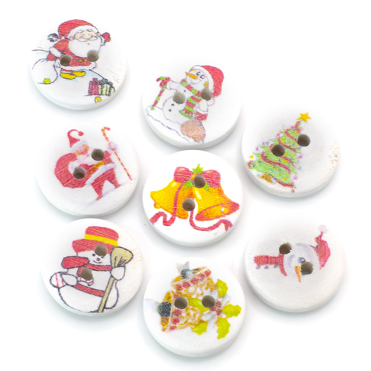 Ґудзики дерев'яні з принтом Новий рік круглі 15 мм 30 шт. Різнокольоровий, фото 1