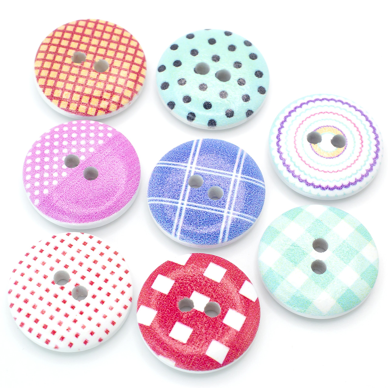 Ґудзики дерев'яні з різноманітним принтом круглі 20 мм 15 шт. Різнокольоровий, фото 1