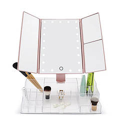 Потрійне дзеркало органайзер з підсвічуванням для макіяжу 22 діоди настільне дзеркало зі збільшенням та підставкою