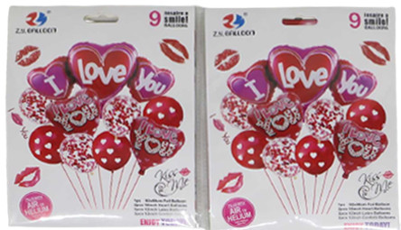 Набір надувних куль Серця-I love you 9шт.=3шт.*45см, 6шт.*30см (з серцями, з конфетті), 2127-В