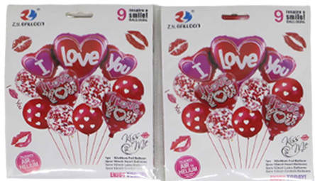 Набір надувних куль Серця-I love you 9шт.=3шт.*45см, 6шт.*30см (з серцями, з конфетті), 2127-В, фото 1
